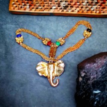 Uniquely handcrafted and designed multi-chain elephant necklace w/natura… - £213.59 GBP
