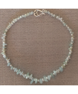 Necklace Aquamarine Nuggets and Pearl Beaded Womens/Girls/Bridesmaids/Gift - $20.00