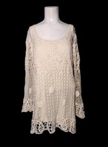 Yaira Open Floral Crotchet Layered Top Size L Cream Ruffle Hem Under Tan... - $15.19