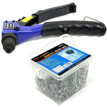 Comb 8&quot; Single Hand Compact Riveter Rivet Gun w/1000 pc Assorted Rivet Blind Nut - £26.65 GBP