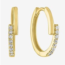 0.10CT Naturel Diamant Créole Huggies Earrings IN 14K Argent Plaqué or Jaune - £153.35 GBP