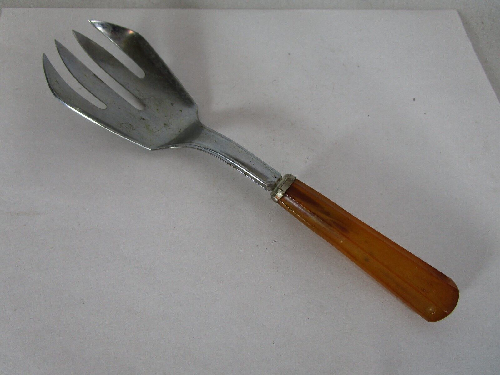 Vintage Salad Serving Fork with Carved Bakelite/Catalin Handle 8.25” Long Rare - £11.63 GBP