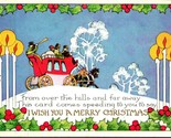 Vtg Postcard Whitney Made Wish You merry Christmas Stagecoach Holly Bord... - $9.13