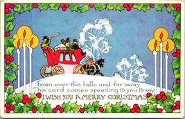 Vtg Postcard Whitney Made Wish You merry Christmas Stagecoach Holly Border UDB - £7.28 GBP