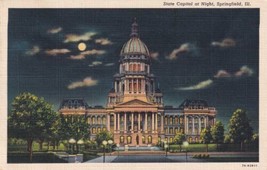 Springfield IL Illinois State Capitol at Night 1945 Postcard D53 - £2.23 GBP