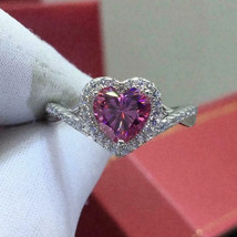 3.00Ct Heart Cut Pink Sapphire Women&#39;s Engagement Ring 14K White Gold Finish - £70.81 GBP