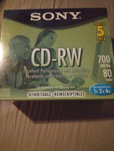 New &amp; Sealed! Sony CD - RW 5 Pack Blank Discs 700MB 80Min Rewritable 5CDRW700L - £10.04 GBP