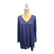 Eileen Fisher Blue Linen V Neck Tunic Top Size L Large Long Sleeve - £38.57 GBP