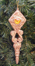 Gold Glitter w/ Yellow Jewel Victorian Xmas Ornament - £3.13 GBP
