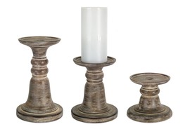 Candle Holder (Set of 3) 5&quot;H, 7&quot;H, 9.25&quot;H Stone Powder/Resin - £53.50 GBP