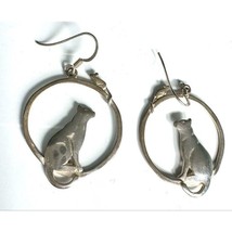 925 Sterling Silver Cat And Mouse Earrings Sky - £33.96 GBP