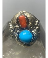 Navajo ring coral turquoise band sterling silver women men q - $3,244.31 MXN