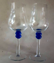 Tulip Glass STEMWARE LOT Double Blue Ball Stem Goblet VTG Tulip Shape Ba... - $19.73
