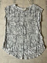 CYNTHIA ROWLEY  Sz L Floral 100% Linen Top Tee Linen Dolman Short Sleeve - £18.50 GBP