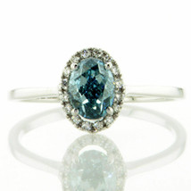 Halo Diamond Engagement Ring Fancy Blue Oval Cut Treated 14K Gold VVS2 1.35 TCW - £2,004.58 GBP
