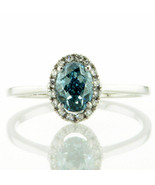 Halo Diamond Engagement Ring Fancy Blue Oval Cut Treated 14K Gold VVS2 1... - £1,966.12 GBP