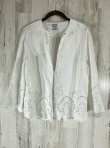 Chicos Linen Jacket Blazer Size 0 or US 4/6 White Eyelet Lace Trim READ - £23.23 GBP