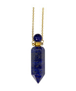 Lapis Gemstone Point Chambered Perfume Bottle Necklace! - $11.83