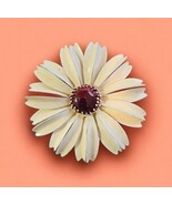 Vintage Retro Daisy Pin Flower Brooch 60s 70s Cream Brown Enamel Metal 3” - $58.26 CAD