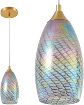 Art Glass Pendant Light Fixture Modern Hanging Gold Ceiling Kitchen Multicolor - £63.73 GBP