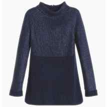 Chicos 0 Mix Foil Melanie Pullover Sweater Blue Zip Back 3/4 Sleeves Womens S 4 - £12.72 GBP