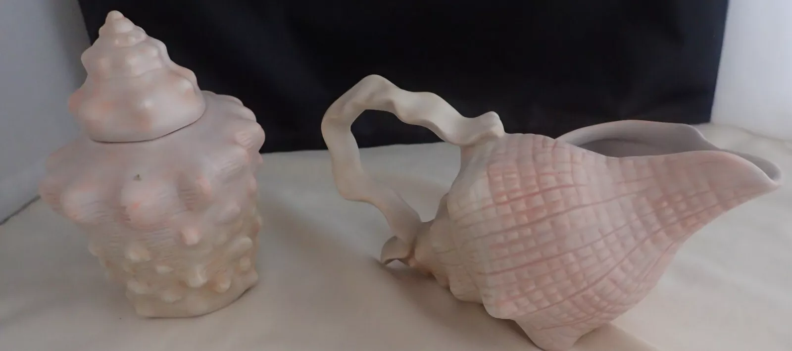 1996 Otagiri Pink White Sea Shell Creamer &amp; Sugar Bowl - £34.30 GBP