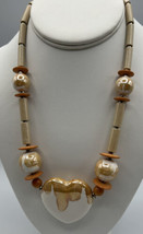 Jewelry Necklace Ceramic Heart Coral Discs Round Beads Ivory Spring Ring 18 ins. - £31.35 GBP