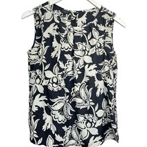 Talbots Petite Sleeveless Silk Top Black White Size 6P Floral Pullover Blouse - £19.37 GBP
