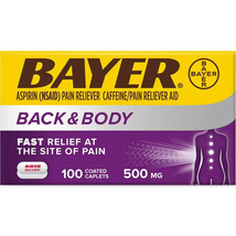Bayer Back &amp; Body Pain Reliever Aspirin w Caffeine, 500mg 100 Coat tabs ... - £12.46 GBP