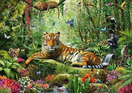 Framed Canvas Art Print Painting Tigers Leopard Jungle Cats Exotic Animals Birds - £31.81 GBP+