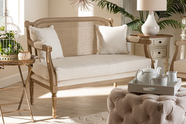 Caleb Ivory Fabric Upholstered Whitewashed Wood Loveseat - $17,673.43 MXN