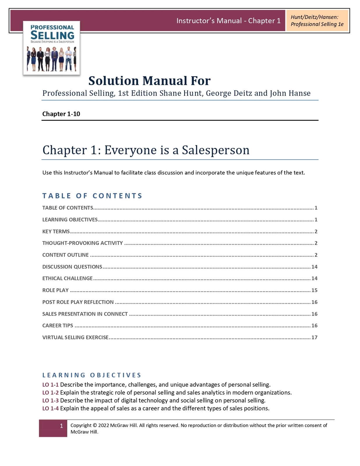 Solution Manual For Professional Selling, 1st Edition Shane Hunt, George... - $17.99
