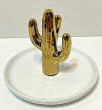 Vintage Gold Cactus Ring Holder on White Trinket Dish 5.25 Inches 4 Inches  - £13.92 GBP