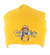 NOS Vintage 90s Pokemon Pikachu Spell Out Winter Beanie Hat Yellow Acryl... - $44.50