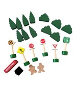 Wooden Toys Traffic Signs Trains Bushes Trees People Lot Of 22 Model Rai... - $26.99 CAD