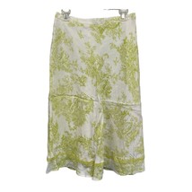 Coldwater Creek Lined Skirt Linen Green Print Lace Trim Size 12 - £14.96 GBP
