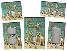 Seashells Starfish Fishing Net Blue Wood Decor Light Switch Plates And Outlets - $7.20+