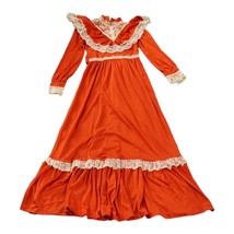 ILGWU High Neck Red Lace Maxi Dress Prairie Style 1960&#39;s - £62.31 GBP