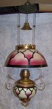 antique Pittsburgh hanging parlor/library oil lamp pull down matched sha... - $467.50