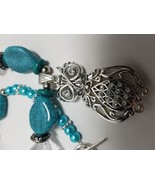 Silver Owl Pendant Statement Necklace with Teal and Silver Mixed Beads - £39.62 GBP