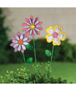 Set of 3 Floral Flower Stakes Metal Garden Lawn Flower Pots Outdoor Yard... - £14.01 GBP