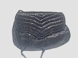 Lord &amp; Taylor Crossbody Purse Vintage Black Metallic Faux Crocodile Made... - £29.65 GBP