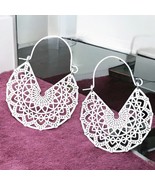 Boho Vintage Silver Mandala Hoop Earrings – 2&quot; Statement Bohemian Jewelr... - $236.76 MXN