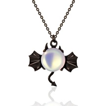 New 925 Sterling Silver Demon Women&#39;s Dark Bat MoonStone Pendant Jewelry  - £16.52 GBP