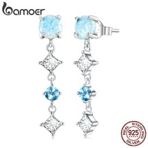 New 925 Sterling Silver Opal Earrings for Female Dazzling Square Zirconium Trend - £19.42 GBP