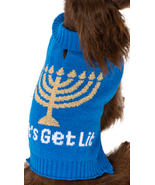 NEW Let&#39;s Get Lit Hanukkah Glittery Gold Menorah Dog Pet Sweater sz M blue - $9.95