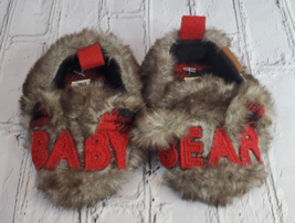 Newborn Dearfoams BABY BEAR Applique Brown Faux Fur Fuzzy Slippers 0-3 Months - £6.97 GBP