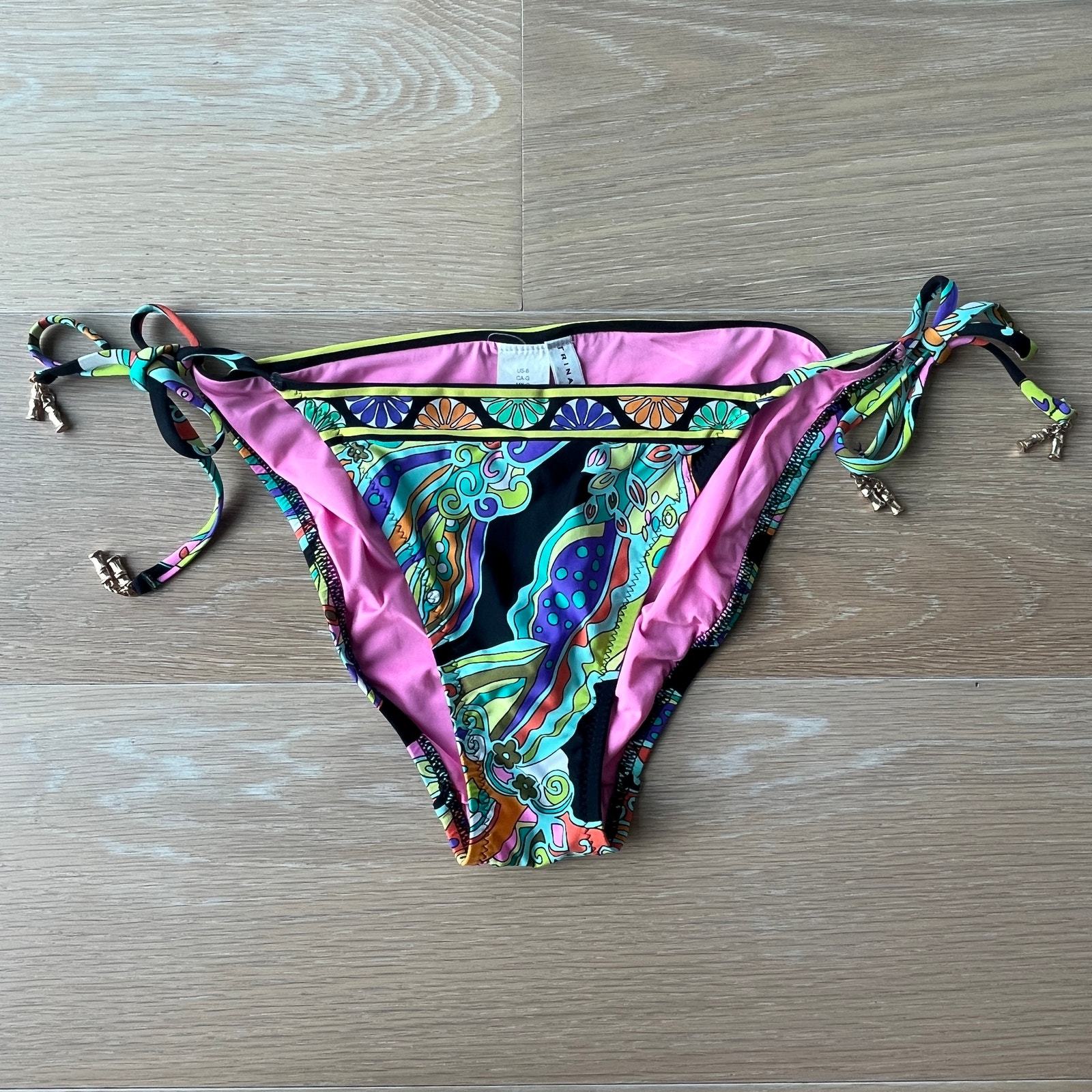 Trina Turk Black Sea Garden Tie Side Hipster Swim Bikini Bottom sz 8  - $34.99