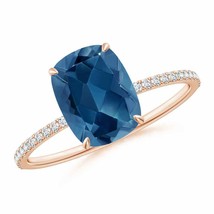 ANGARA Thin Shank Cushion London Blue Topaz Ring with Diamonds - £691.59 GBP