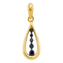 10k Yellow Gold Round Black Color Enhanced Diamond Teardrop Fashion Pendant 1/8 - £86.92 GBP